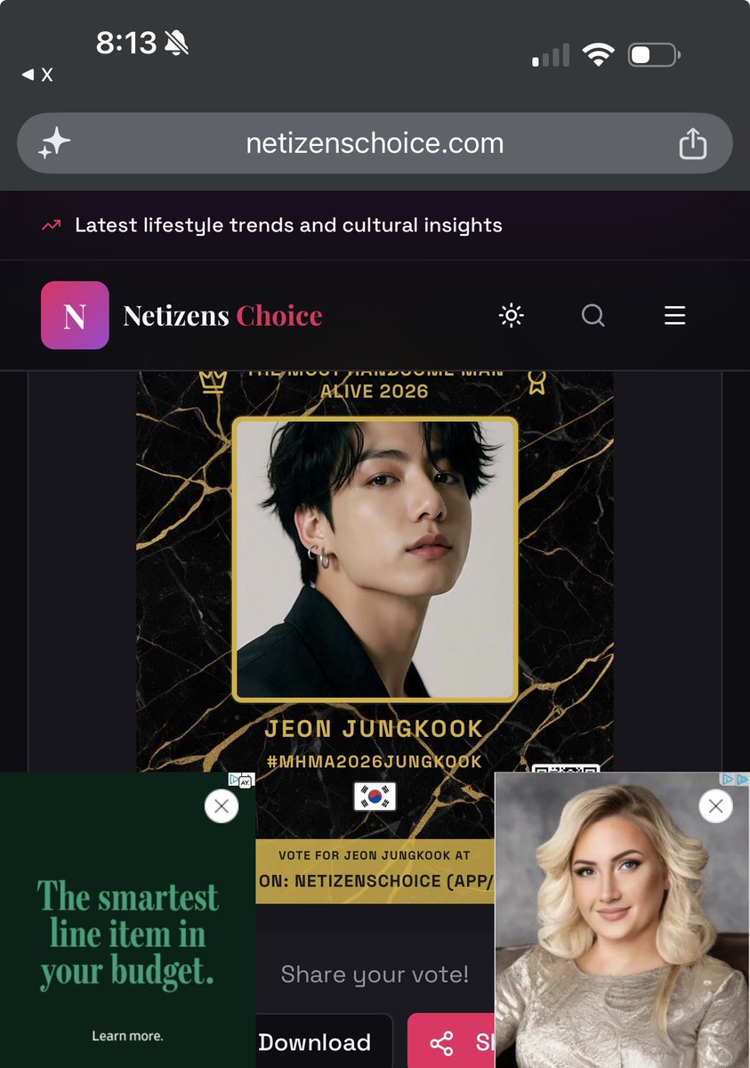 Aria4JK's tweet photo. @neelo_far1 I vote #JUNGKOOK for Most Handsome Man Alive #MHMA2026 #MHMA2026JUNGKOOK #NETIZENSCHOICE @thenreport https://t.co/Vt34sTLrKB