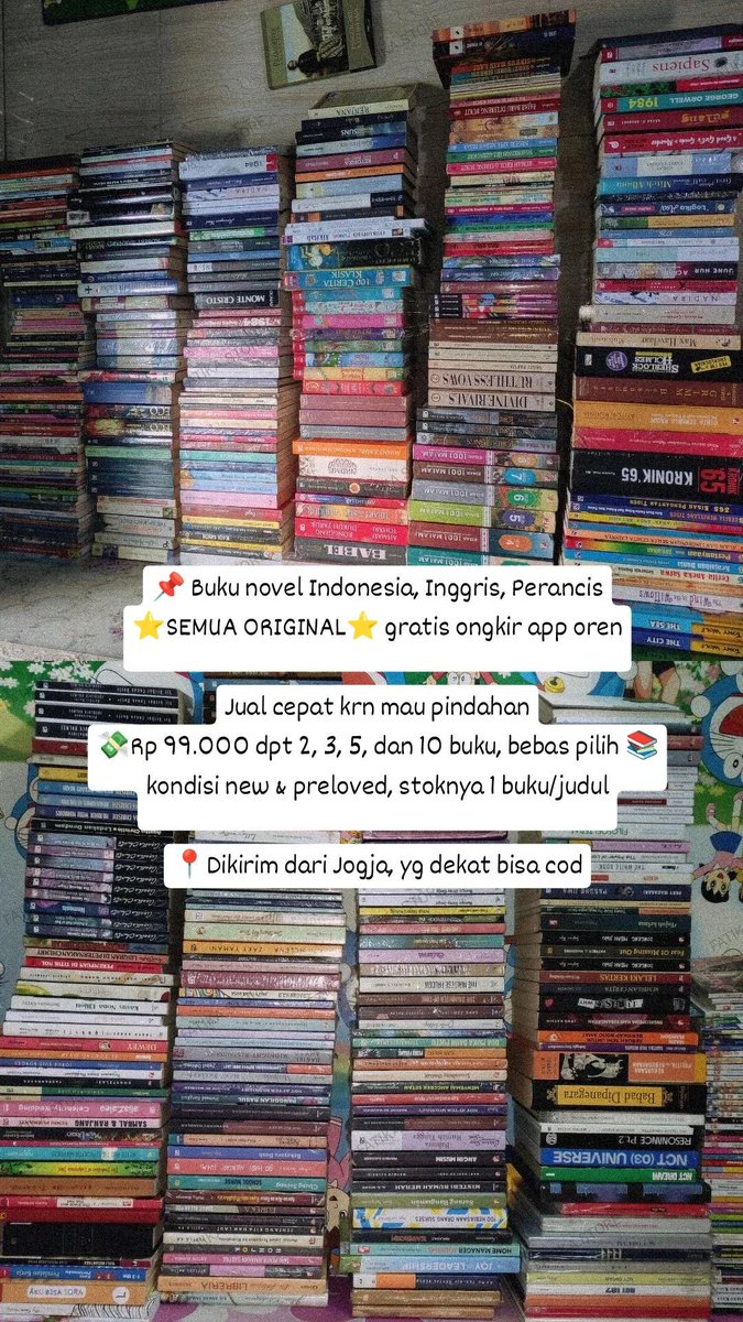DffSintya's tweet photo. WTS jual novel Indonesia English new &amp; preloved ORIGINAL

💰 Rp 99.000 dpt 2,3,5 &amp; 10 buku
Ada yg 149rb dpt 2, bisa beli satuan

📍Dikirim dari Jogja, gratis ongkir app oren

🎁Pembelian paket buku 99/149k tgl 29 Juli - 29 Agt dpt kupon undian hadiah Panggil Aku Kartini Saja ori https://t.co/J3d1VXHX7u