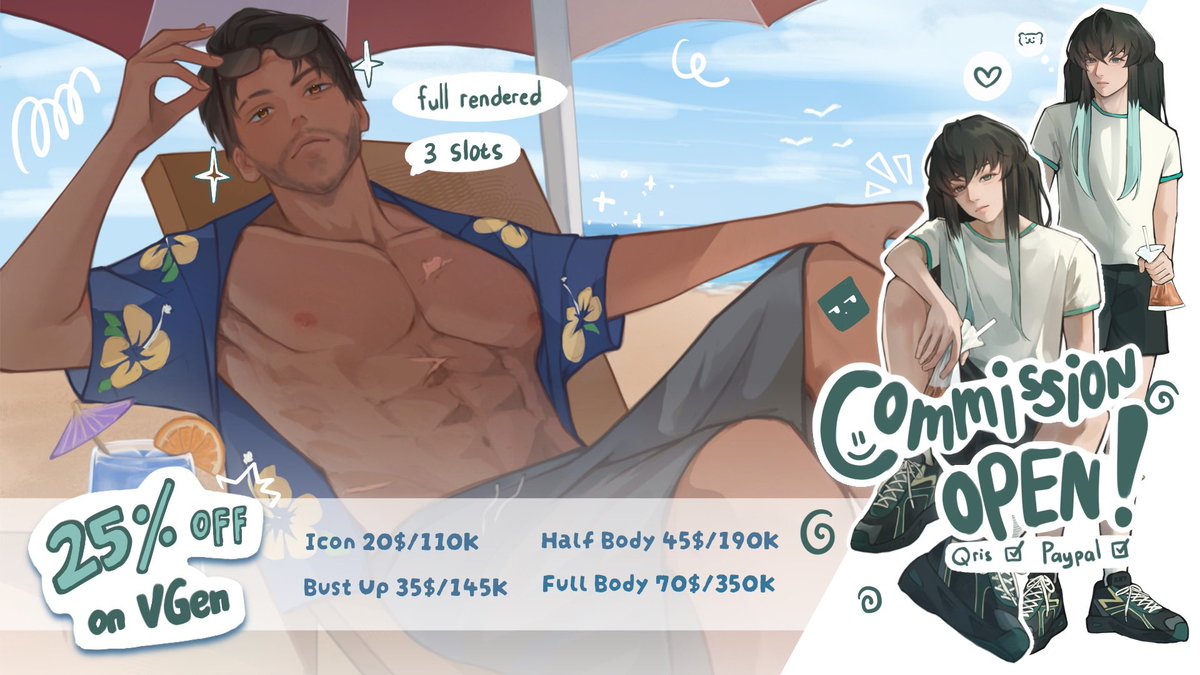 shimishimlily's tweet photo. [any interactions are appreciated♡]

COMMISSION OPEN!
꩜ Local and International
for inter there’s a 25% OFF disc on my VGen.ᐟ

Link and more samples below
#CommissionsArt #commission https://t.co/BgA6IgiEBL