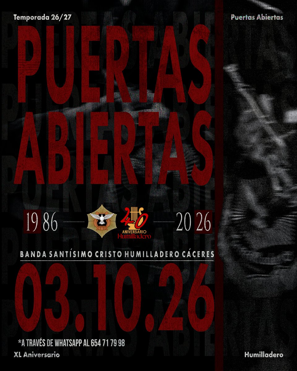 humilladerocc's tweet photo. 🎺𝐉𝐎𝐑𝐍𝐀𝐃𝐀𝐒 𝐃𝐄 𝐏𝐔𝐄𝐑𝐓𝐀𝐒 𝐀𝐁𝐈𝐄𝐑𝐓𝐀𝐒🎺

Continuamos con el programa de actos de nuestro XL Aniversario, invitamos a todo compañero músico a disfrutar de la música del Humilladero, próximamente daremos más información.

Escribe un WhatsApp 654 71 79 98 https://t.co/PlPBFI03zT