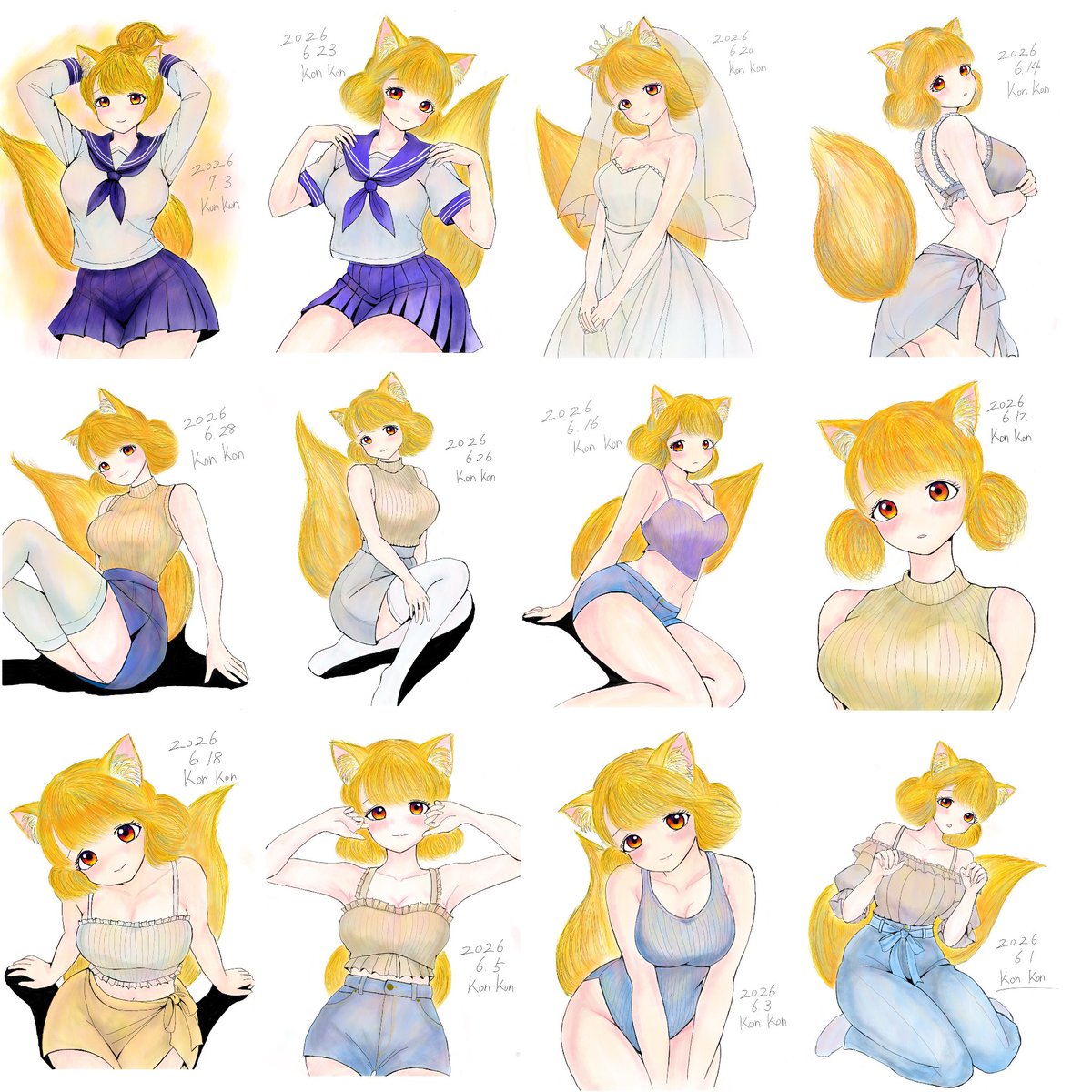 yQGei0nwoWHmruv's tweet photo. #みなさん3年前の今頃はどんな絵描いてましたか 

タグに反応しました😆
←
2023年8月 3年前のコンコ🦊
これはこれで好きだったりします😊
→
デジタルにして修正しながら丁寧に描くようになって描くのに時間がかかる様になりました😅 https://t.co/10TKPbMjMJ