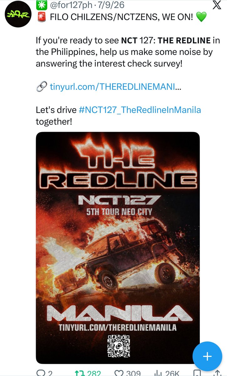 for127ph's tweet photo. Since July 9, we’ve come together to make our voices heard to show how much we want NCT 127 back in the Philippines!

Looking back, we thank you so much for every engagement (regardless of platform) to make this concert possible.

Now, let’s make #NCT127inMANILA2026 memorable! 🥰 https://t.co/3h9l9yWZ6Y