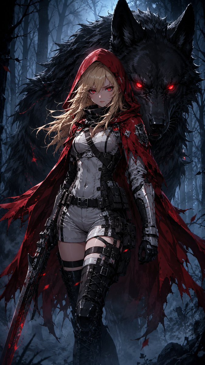 sophiasworld_17's tweet photo. Little Red Riding Hood is no longer the hunted. Beside her mighty shadow wolf, she walks through the dark forest—fearless, dangerous, and ready for battle. 🐺🗡️🌙
#RedRidingHood #ShadowWolf #DarkFantasy #FemaleWarrior #WolfGuardian https://t.co/BUa225xoz1