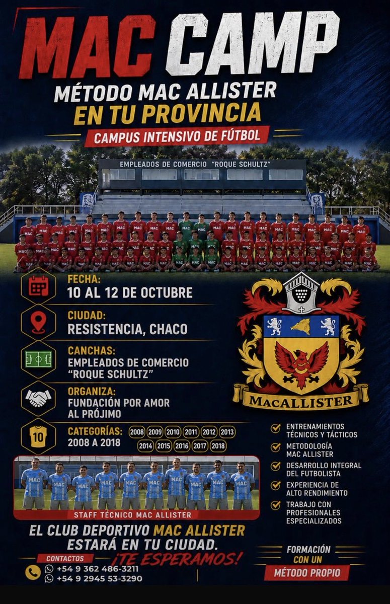 ABorgeaud56720's tweet photo. No te quedes afuera! Inscribite en el Primer Campus dictado por el Club Mac Allister en Resistencia-Chaco.
Consúltame 3624863211 https://t.co/GJxtlW0Of8