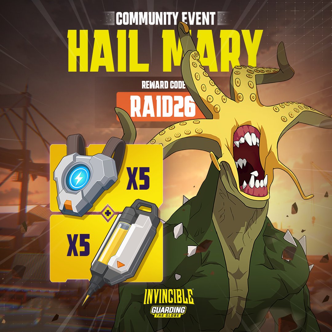 InvincibleGtG's tweet photo. Every advantage matters when facing Hail Mary. 

Redeem the code RAID26 to claim artifact fragments that can give your team the edge!

Redeem here: https://t.co/9ZdkVhuurJ

#GuardingTheGlobe https://t.co/ngvAAutwIT