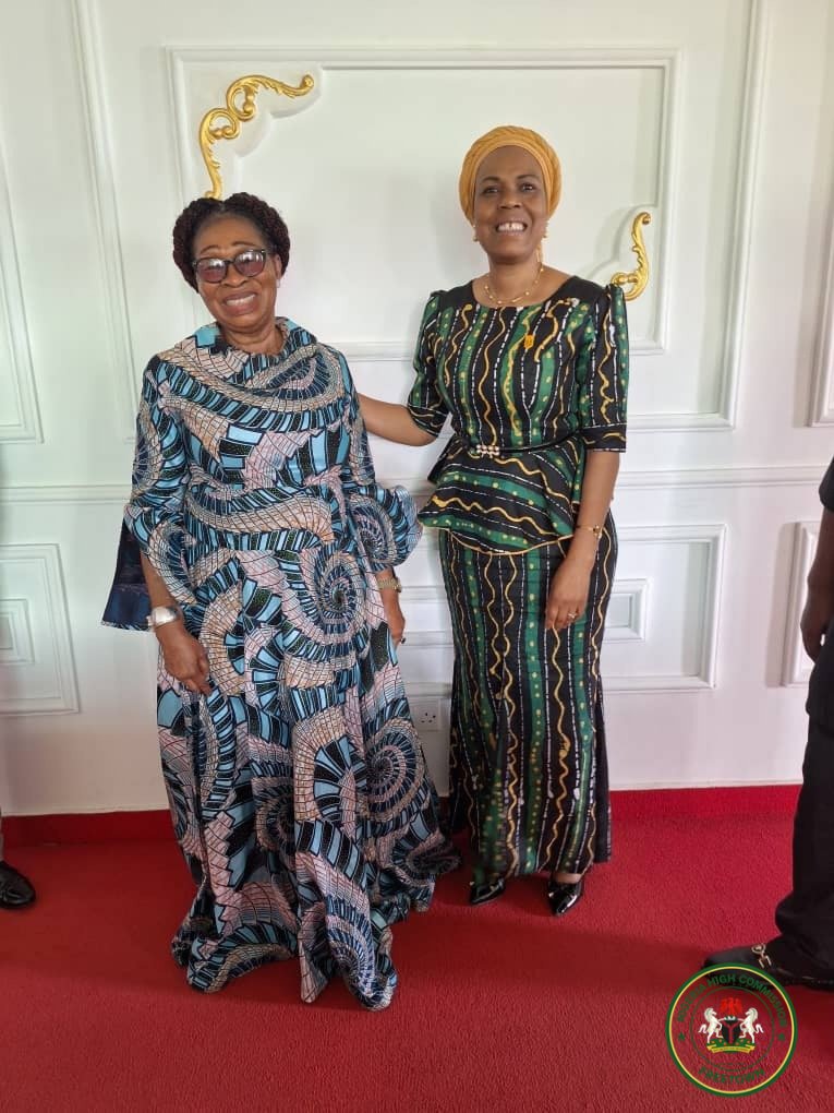 ngmission_sle's tweet photo. On the 29th July 2026, The Nigerian High Commissioner to the Republic of Sierra Leone, *Her Excellency Ambassador Ayo Luther-Ogbomode mni,* received Her Excellency Mrs. Konah Koroma, Former Permanent Secretary, Ministry of Trade and Industry Sierra Leone, on a courtesy visit to the Nigeria High Commission in Freetown.

Mrs. Koroma was accompanied by Chief Tony Izubundu Chinyere, a Nigerian national. The visit underscored the enduring friendship between Nigeria and Sierra Leone and the shared commitment to strengthening bilateral cooperation.

#NigeriaHighCommission #NigeriaInSierraLeone #NIDO #CommunityEngagement #Diplomacy #Leadership #NigeriaSierraLeone #UnityInDiaspora...
