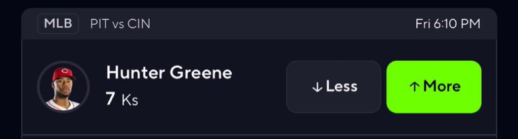 Hankfarme's tweet photo. MLB POTD💎

Hunter Greene O 7 Strikeouts ✅

He’s a beast at home …. This should easily cash before 3rd inning 👀

#GamblingX | #PrizePicks https://t.co/7QT1ULr3BA