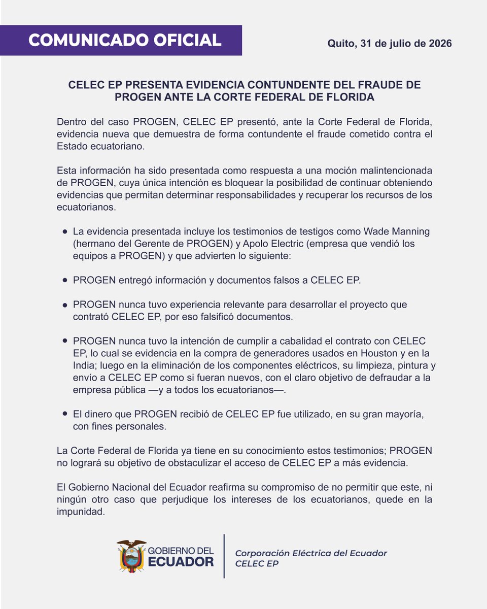 CELECEPOficial's tweet photo. 📌 [COMUNICADO]

La Corporación Eléctrica del Ecuador informa:⤵️

📄Accede al documento completo aquí:➡️https://t.co/eAftIa1mW1 https://t.co/dW2Zlm8COM
