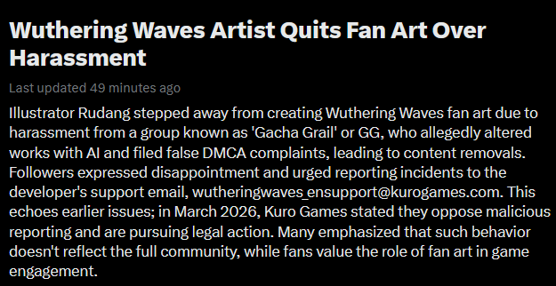 HydroidPTrailer's tweet photo. This topic trending is embarrassing, but it is 100% deserved.

Multiple wuwa artist are being harassed over their arts right now. https://t.co/VW8wW5NJWm