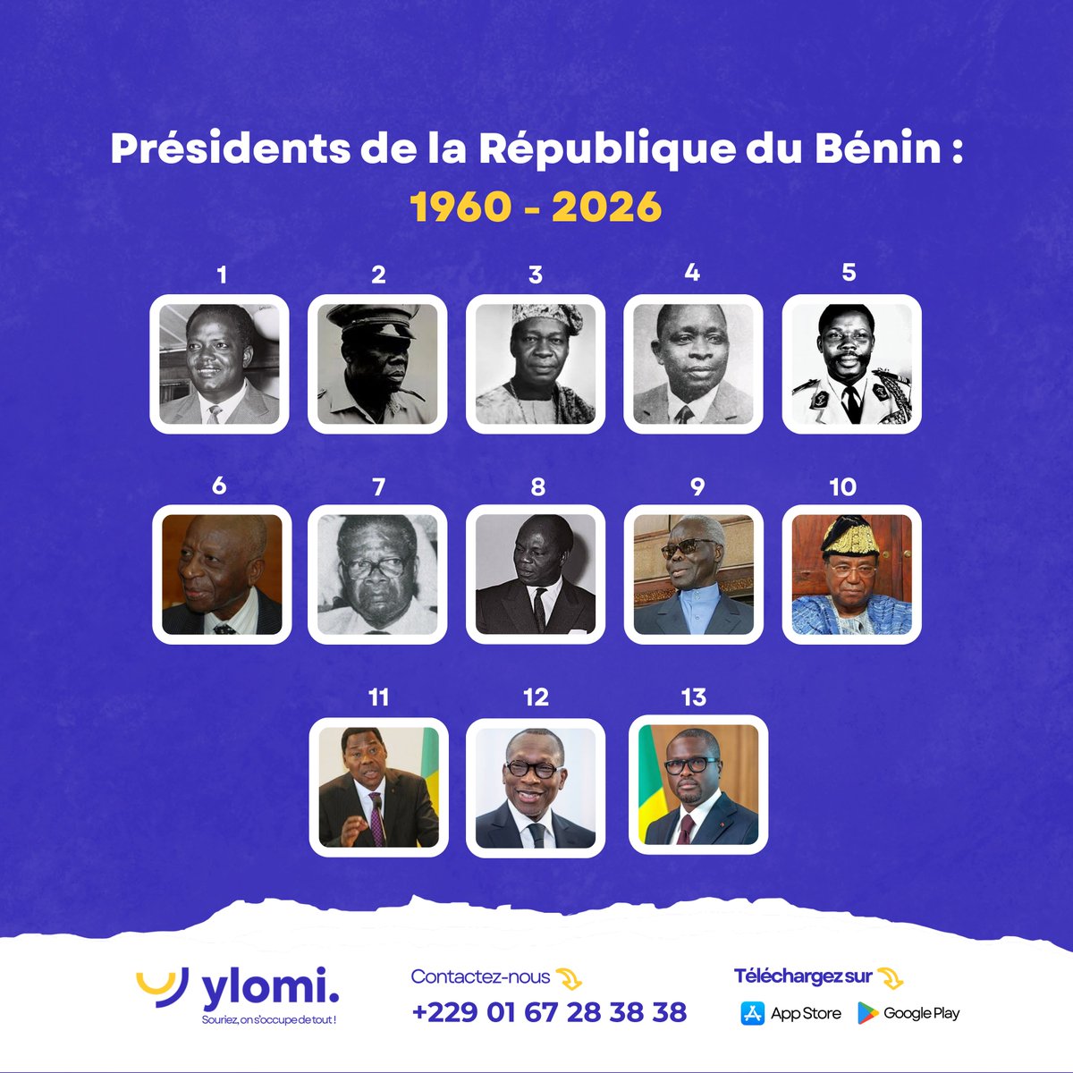 YlomiApp's tweet photo. Les Présidents de la République du Bénin de 1960 à 2026.
Lesquels reconnaissez-vous déjà ?

#YLOMI #YlomiApp #1erAout2026 #independancedubenin https://t.co/ZuP0sEdsaw