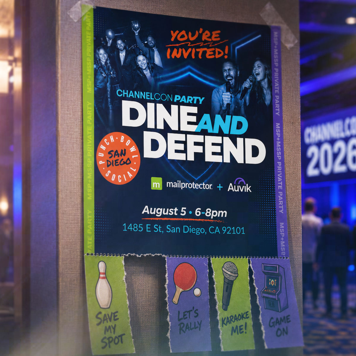 mailprotector's tweet photo. Join Mailprotector and Auvik to close out ChannelCon at Punch Bowl Social for an evening of food, drinks, bowling, karaoke, ping pong, and great conversations with fellow MSPs. \But claim your spot, space is limited: https://t.co/NObPZLeO3L https://t.co/23Owel825l