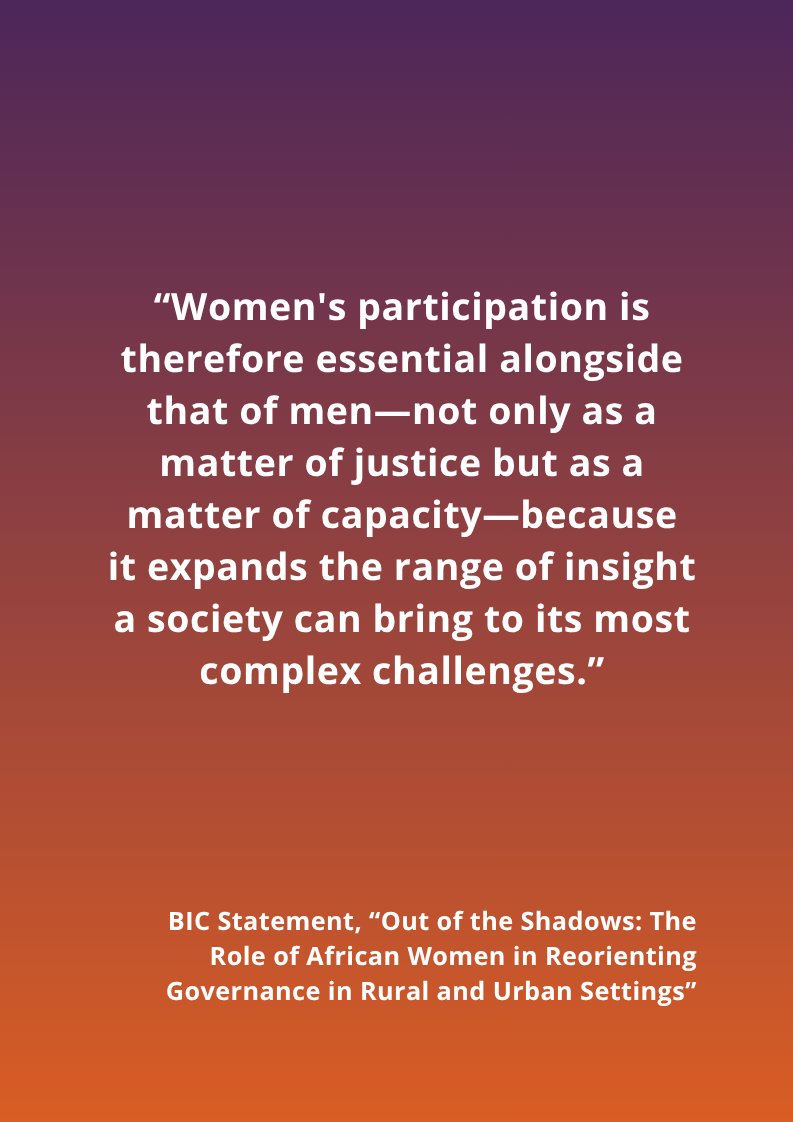 BahaiBIC's tweet photo. To mark Pan-African Women’s Day, the BIC Addis Ababa Office has released a new statement: "Out of the Shadows: The Role of African Women in Reorienting Governance in Rural and Urban Settings." 

The statement reflects on the indispensable role of African women in shaping governance and the collective well-being of their communities, calling for a fundamental re-examination of the assumptions that govern human relations.

"...the real task ahead lies in reorienting the structures, processes, and social dynamics through which society organizes itself, so that the capacities of all its members can contribute to collective prosperity."

Drawing from roundtable discussions hosted by our Office and experiences from across the continent, the statement explores how more inclusive patterns of governance can emerge through cooperation, consultation, and collective learning.

Read the full statement here: https://t.co/TQ3ShtA6lZ

#GenderEquality #Governance #Africa #BIC #Agenda2063 #PanAfricanWomensDay