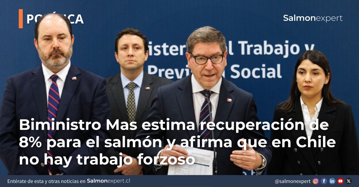 salmonexpert's tweet photo. El biministro Daniel Mas afirmó que la aprobación de las microrelocalizaciones permitiría recuperar entre un 5-8% de la producción perdida en la salmonicultura, mientras reiteró que se continuará abordando diplomaticamente el tema de los aranceles en EE.UU
https://t.co/5uU7vw0dxh https://t.co/TeyDxzTtRT