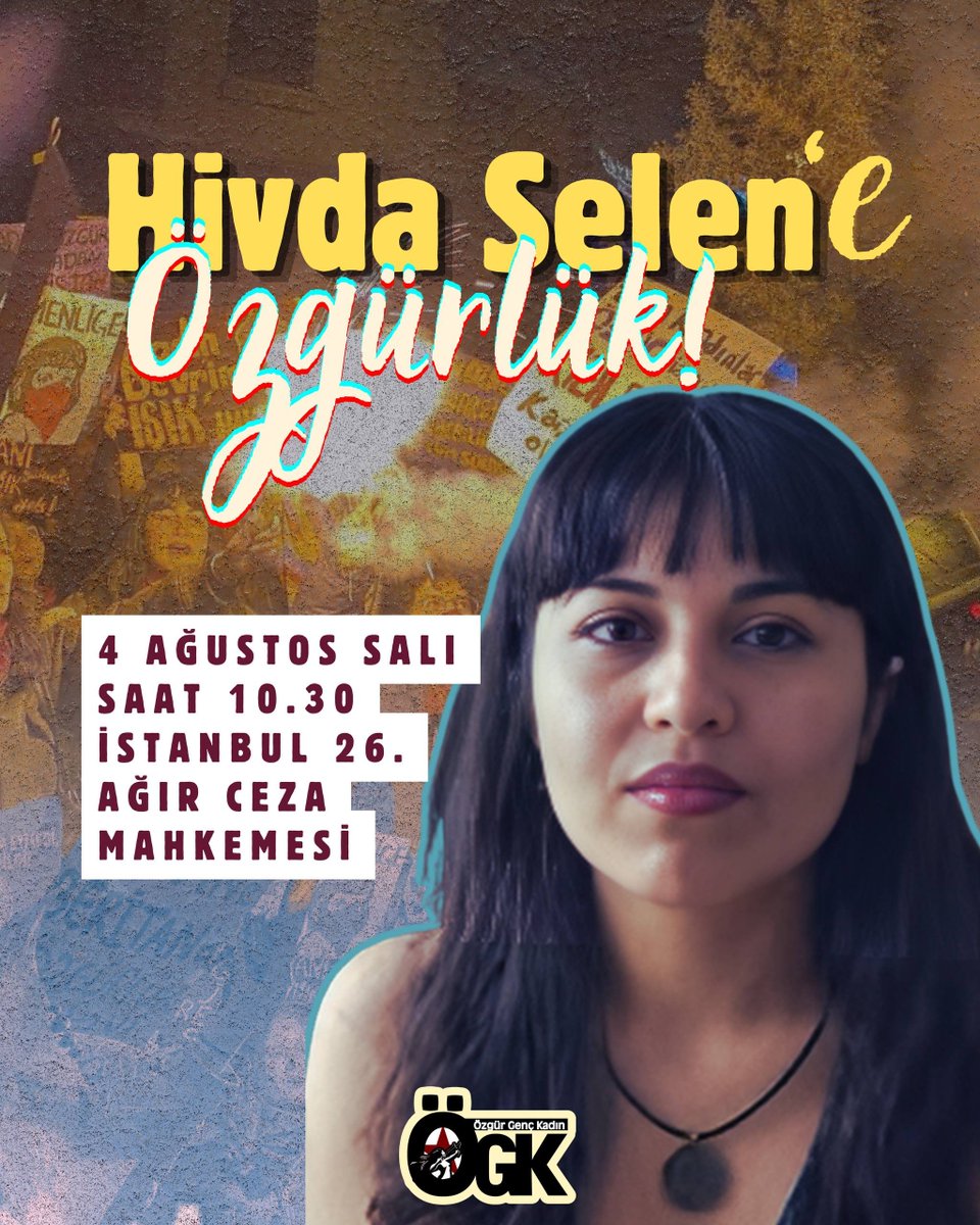 ozgurgenckadin4's tweet photo. Merkezi Koordinasyon üyemiz Hivda Selen, kadın özgürlük mücadelesi yürüttüğü için 3 Şubat'tan bu yana tutsak.

İlk duruşması 4 Ağustos Salı günü Çağlayan'da görülecek.

Tüm kadınları, kadın örgütlerini dayanışmaya Hivda'nın duruşmasına çağırıyoruz.

Hivda Selen'e Özgürlük! https://t.co/cw265tzBgm