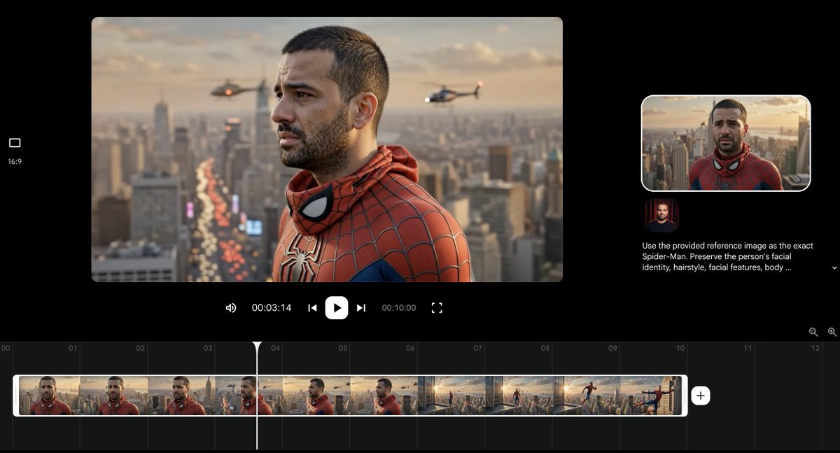thitechart's tweet photo. Testing a cinematic prompt using my own photo as the superhero reference in an epic movie scene. 👀 https://t.co/DJI1tRqAsy