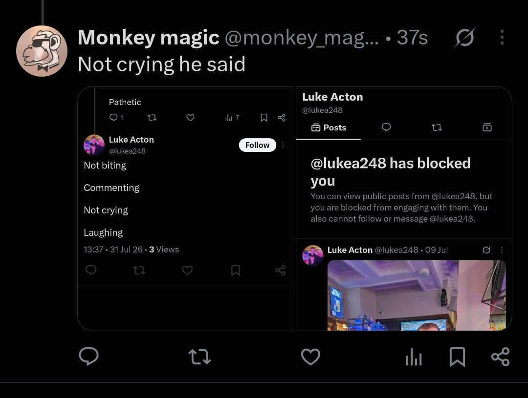 theseeker8768's tweet photo. @lukea248 @monkey_magikkk @bcfcdfw @avfc_it Oh dude this guy smoked your ass. Beta move blocking someone https://t.co/kRDha5GQti