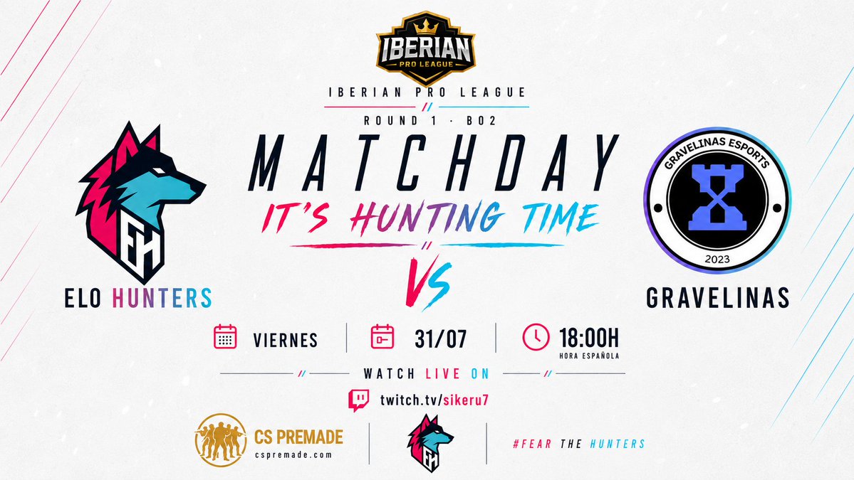 EloHunters_cs2's tweet photo. 🐺 Primer partido en la Iberian Pro League!
Nos enfrentamos a Gravelinas en la ronda 1 del IPL Summer Series.
📅 Viernes 31/07
🕕 18:00h
⚔️ BO2
📺 https://t.co/mJ4sNWHKkV
Nuevo roster, nueva competición. Es hora de salir de caza. 🩷💙
#FearTheHunters #IberianProLeague #CS2 https://t.co/g5aKAyFu5q