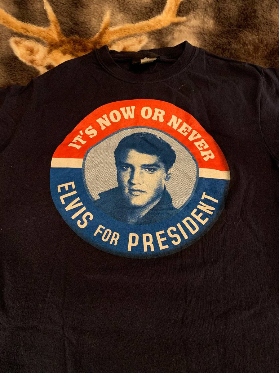 PastorBobJ67896's tweet photo. Hey, I bought this T-shirt last summer at the Graceland Gift Shop if you could post this. 
ELVIS FOR PRESIDENT https://t.co/CiZhQ4Eh81