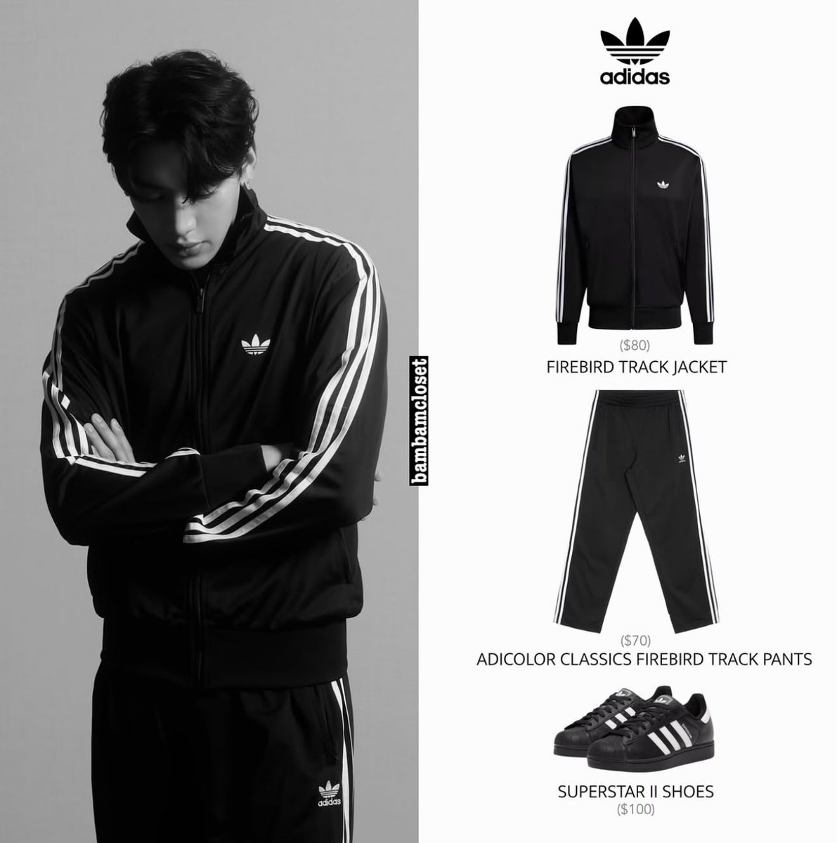 bambibammi's tweet photo. #AdidasxBamBam

FIREBIRD TRACK JACKET ($80)
ADICOLOR CLASSICS FIREBIRD TRACK PANTS ($70)
SUPERSTAR II SHOES ($100)

#adidasOriginals #adidas #adidasThailand 
#bambamcloset https://t.co/c79zYL4zeV