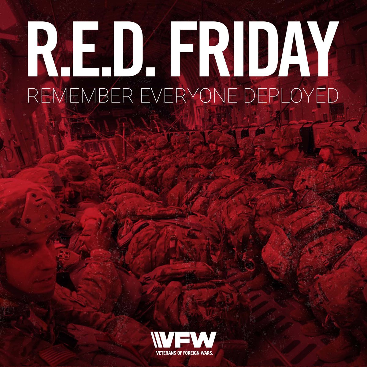 VFWHQ's tweet photo. We wear RED on Fridays in honor our nation’s deployed service members; our family members, loved ones and the many individuals we don’t know, all who have chosen service over self.

#RememberEveryoneDeployed: Until they all come home. https://t.co/I0BWoj9tMF