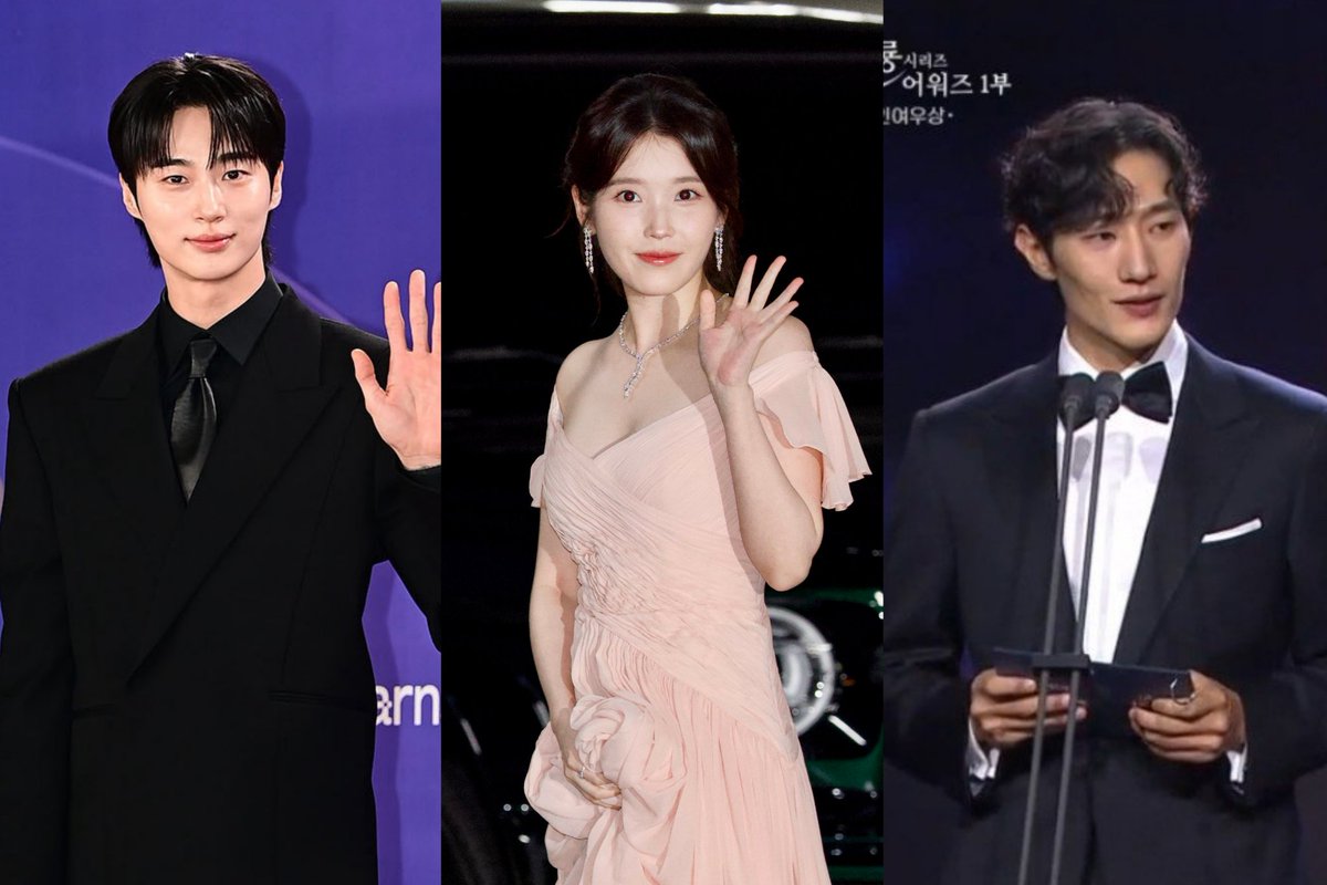 ioiuaena's tweet photo. grand prince ian, huiju and prime minister jeongwoo at the 5th blue dragon series awards #perfectcrown 👑

#ByeonWooseok #IU #NohSanghyun
#BlueDragonSeriesAwards2026 https://t.co/igabVYTVXe