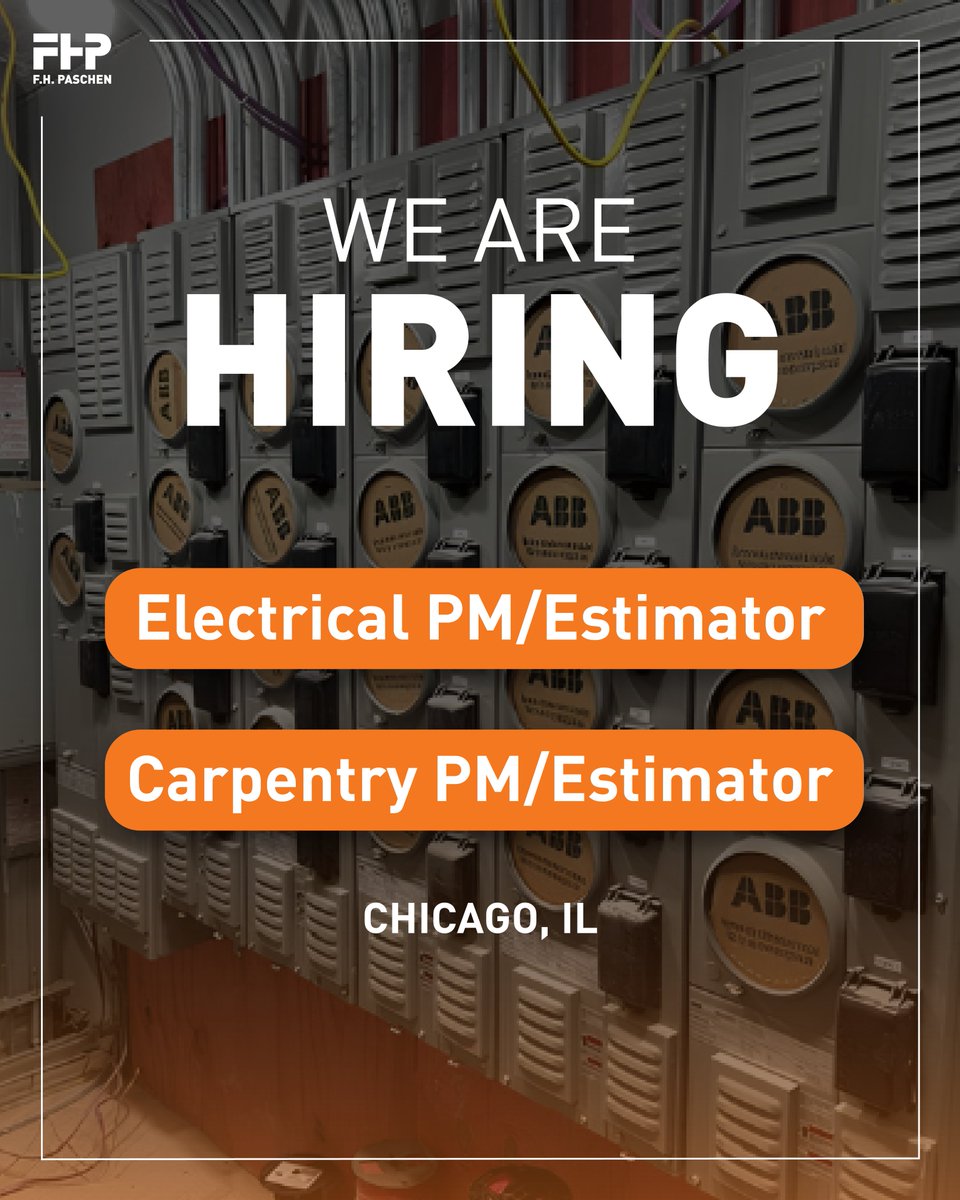 fhpaschen's tweet photo. Now hiring in Chicago! Electrical &amp; Carpentry PM/Estimator positions are open. Join F.H. Paschen today! #BuildWithPaschen
https://t.co/56TBWvXIky https://t.co/thI5JbLjMH