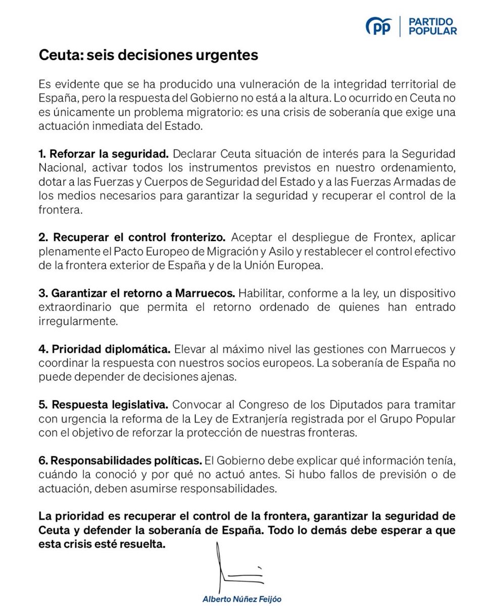 miriamguard's tweet photo. El Presidente @NunezFeijoo ha hecho lo que no hace Sánchez: dar propuestas y soluciones urgentes 

Por eso España y los españoles necesitamos más que nunca un Presidente que lidere y que sepa gestionar. 

Ceuta y España necesita decisiones valientes 👇 https://t.co/BfAVhWYeMt