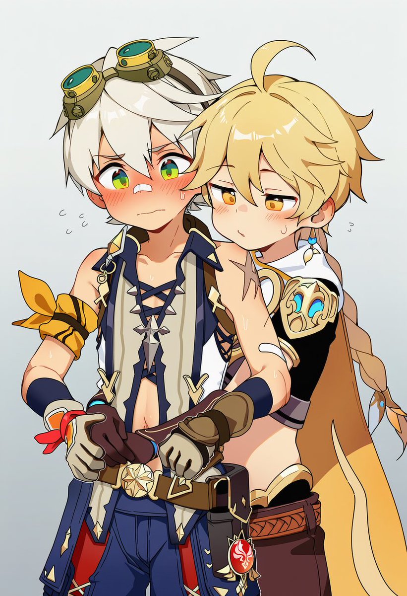 Chatochiya's tweet photo. I like to see Aether tickling Bennett and he is blushing while Aether is smug .🤣
#illustration‌‌ #GenshinImpact #cute https://t.co/KvEM6bQwan