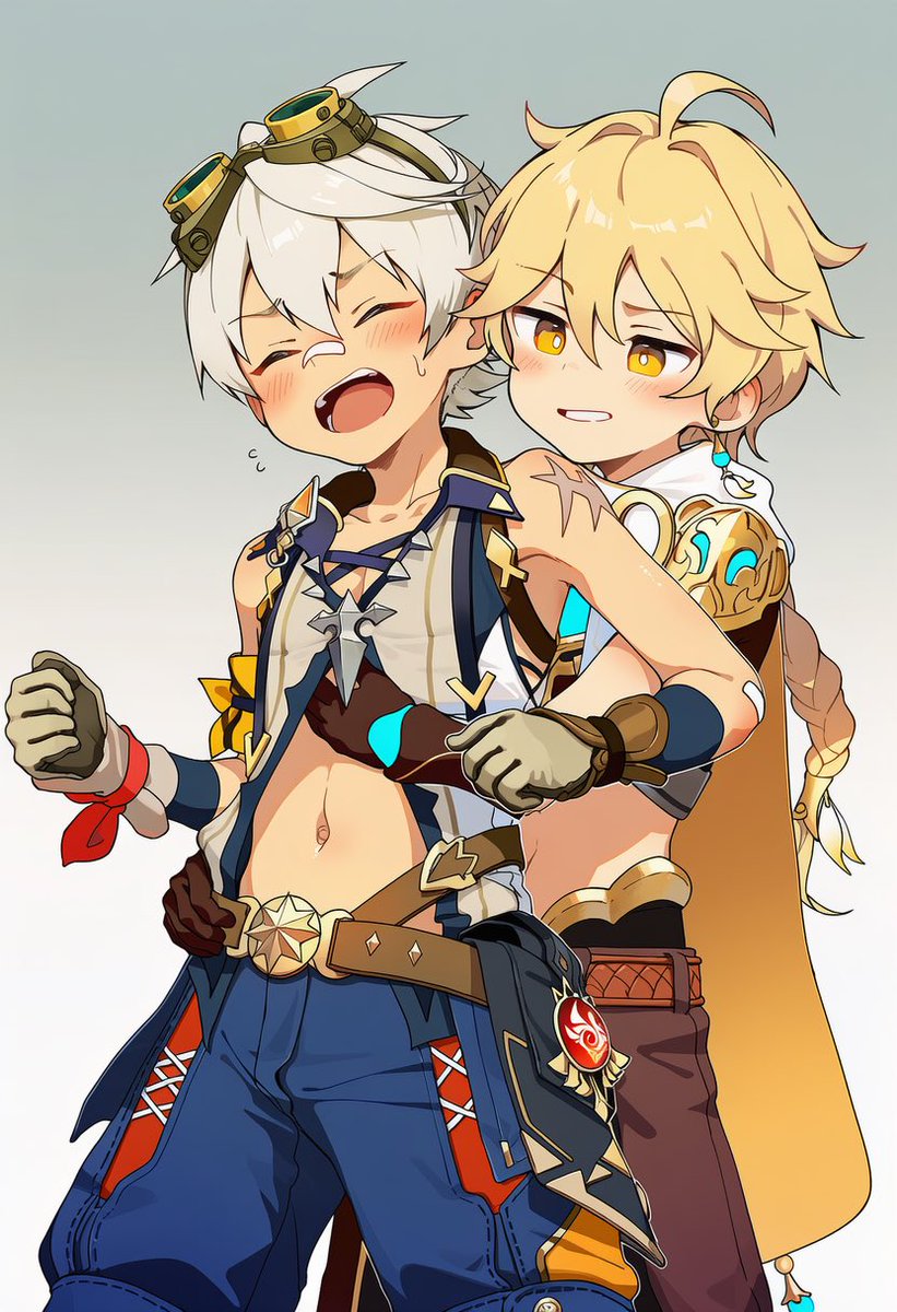 Chatochiya's tweet photo. I like to see Aether tickling Bennett and he is blushing while Aether is smug .🤣
#illustration‌‌ #GenshinImpact #cute https://t.co/KvEM6bQwan