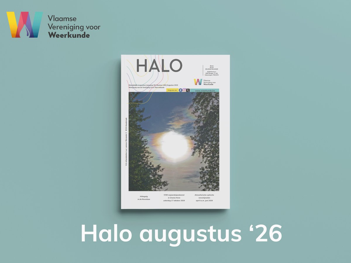 Weerkunde's tweet photo. 📖 De nieuwste editie van HALO is verschenen!

Ontdek in deze editie boeiende artikels over:
✨ Atmosferische optische verschijnselen
📅 De najaarsbijeenkomst van de VVW
🌞 Zomerellende
🌊 Een hittegolf in de Noordzee

👉 https://t.co/NQbB4WH15a https://t.co/HjeMxSnWAS