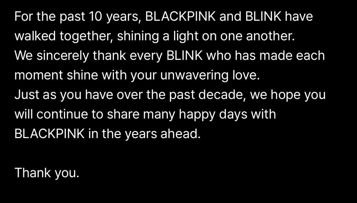 thepaleblood's tweet photo. YG ประกาศอีเวนท์ครบรอบ 10 ปี @BLACKPINK ใน weverse เป็น badge กับเทมเพลต fan letter และจบท้ายประกาศด้วย

“ตลอด 10 ปีที่ผ่านมา BP และบลิ๊งค์ได้เดินเคียงคู่และส่องแสงให้แก่กันและกัน ทางเราต้องขอบคุณบลิ๊งค์ทุกคนเป็นอย่างยิ่ง

(ต่อ) https://t.co/tisylFwEh8