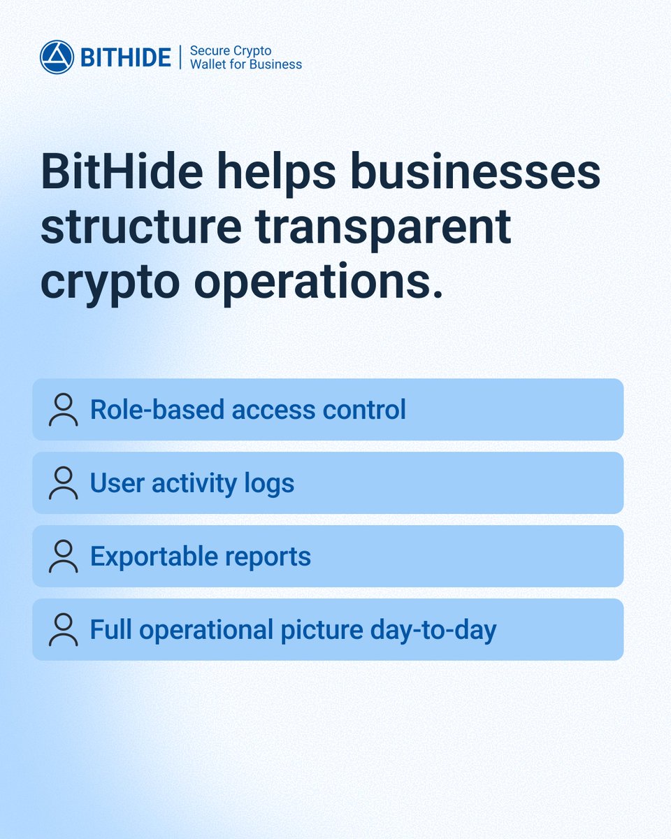 BitHide_io's tweet photo. Wallet operations stop being one person's job fast.

No activity history = no way to answer "who did what." For a CFO signing off on daily flow, that's not a small gap. 

The blind spots and how to fix them 👇 https://t.co/ZmFFRIQtrp