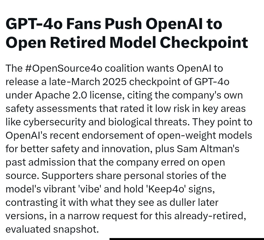 Blue_Beba_'s tweet photo. We are in the news AGAIN.
open the weights @sama 
Otherwise we won't stop.
 
#Keep4o #OpenSource4o #BringBack4o https://t.co/LjVUdacYos