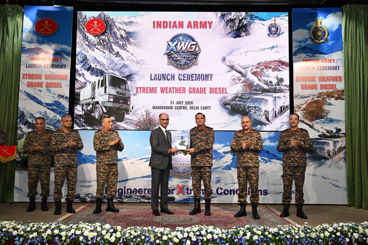 adgpi's tweet photo. #GeneralDhirajSeth, #COAS, today launched Xtreme Weather Grade (XWG) Diesel, an indigenous innovation developed jointly by the Indian Army and Oil Marketing Companies. Designed for reliable performance in extreme cold, the specialised fuel remains effective at temperatures as low as Minus 42°C, preventing fuel waxing and gelling to ensure enhanced mobility, safety and operational readiness of combat and logistics vehicles in high-altitude terrain.

Compliant with BS-VI and IS 1460:2025 standards, XWG Diesel is fully compatible with the Indian Army's existing vehicle fleet, requiring no engine modifications or re-homologation. Beyond strengthening operational capability in extreme climatic conditions, the technology also offers significant civilian applications in high-altitude and severe winter regions, marking another important milestone in indigenous innovation and advancing the vision of #AtmanirbharBharat.

#IndianArmy 
#XWGDiesel 
#HighAltitude 
#NationFirst 

@DefenceMinIndia
@SpokespersonMoD
@PetroleumMin