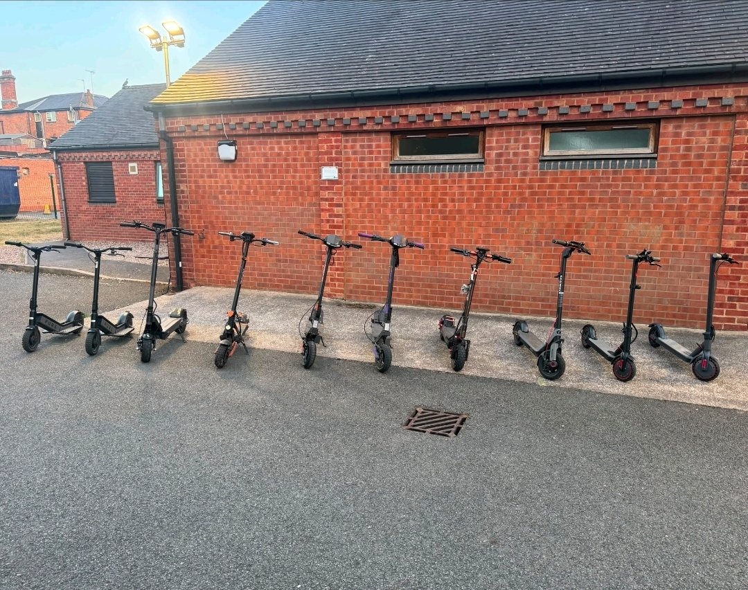 SparkbrookWMP's tweet photo. The Sparkbrook NHT conducted an operation in Cannon Hill Park on 27/07/26 looking for illegal e-bikes and scooters due to increased reports of ASB. A total of 10 scooters and 1 bike were seized https://t.co/hUhAzvzHZV