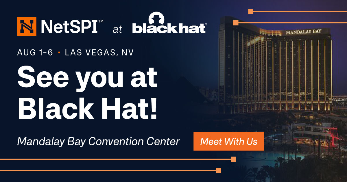 NetSPI's tweet photo. Black Hat is almost here! If you're going to be in Vegas, let's find time to chat. 

Contact us to set up a meeting. https://t.co/NDs2u88HQB https://t.co/o29pxGTqUL