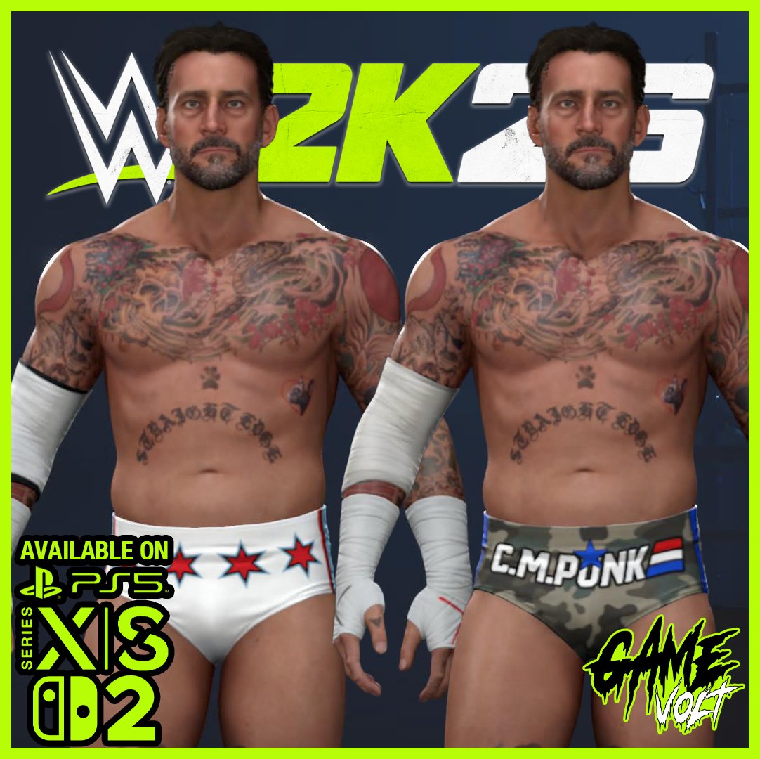 GameVolt1's tweet photo. Download @CMPunk's Bash in Berlin and WrestleMania 26 attires now available on #WWE2K26 for PS5, Xbox Series X|S and Switch 2.

Search "Gamevolt" to find on Community Creations.

Account: Gamevolt https://t.co/HlV7nxA3RR