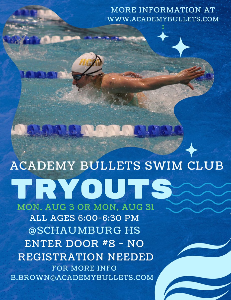 AcademyBullets's tweet photo. Come join the only USA Swimming Gold Medal Club in Illinois.Dates &amp; Times for our Northwest locations (Schaumburg, Bartlett, Streamwood, Roselle, Itasca &amp; other areas)

📅: Mon, Aug 3 or Mon, Aug 31, 2026
📍: Schaumburg High School
🕔: 6:00-6:30P https://t.co/zNJVzxzp65