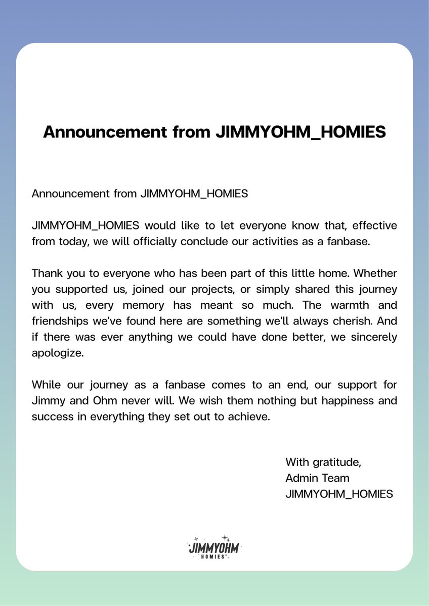 Jimmyohm_Homies's tweet photo. ประกาศปิดบ้าน JIMMYOHMHOMIES https://t.co/zSoYlxmgd1