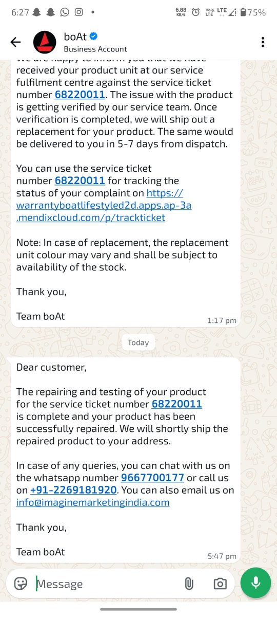 rishu_1069's tweet photo. @RockWithboAt @amangupta0303 
I have already updated you that I'll not accept repired device it's the second time I'm facing the issue with the device.

Do not dispatch the repired device. Do not force me to raise on consumer forum.
Share your escalation matrix. https://t.co/rrKpSLDrt0