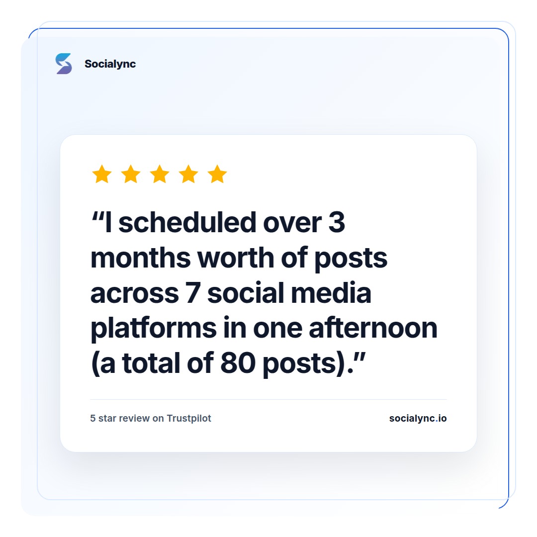 Socialync_io's tweet photo. Someone scheduled 80 posts across 7 platforms in one afternoon.

Three months of content, done before dinner.

Upload once, pick the accounts, set the times, close the laptop.

I used to do that by hand at 45 minutes a post. That is why Socialync exists. https://t.co/bZvaQfrafi