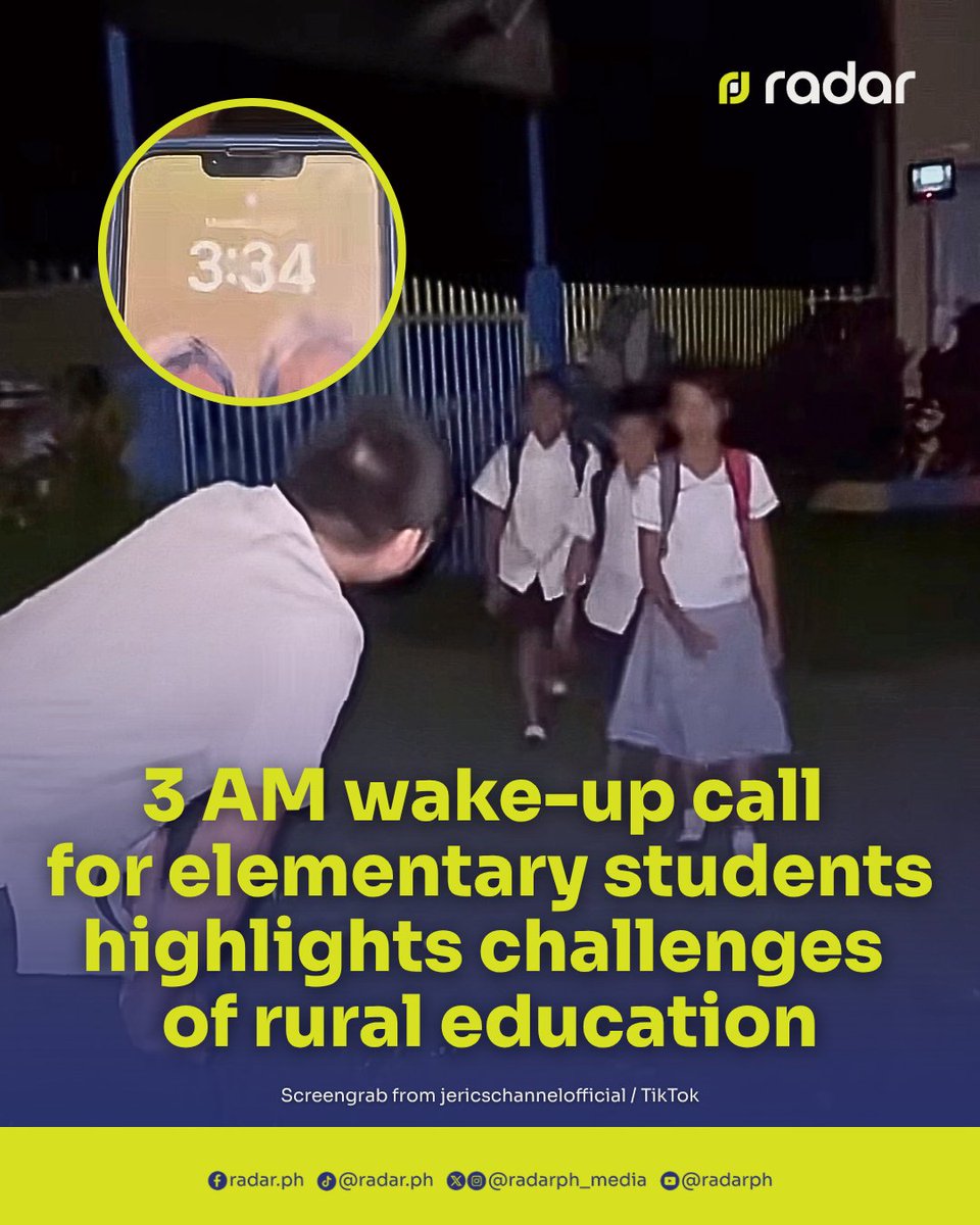 radarph_media's tweet photo. As early as 3 a.m., students in the mountains of Misamis Occidental are already awake, preparing for a school day that begins long before sunrise.

In a viral TikTok video posted by Teacher Jeric Maribao, students were seen arriving at school at around 3:34 a.m. and quietly waiting for classes to begin. While the scene surprised many viewers online, waking up before dawn is already part of their daily routine.

The video sparked discussions, with some questioning why the students arrived so early and whether the moment was simply made for content. But behind the viral clip is the reality of learners in a mountainous community, where reaching school requires more than simply showing up.

For these students, going to school requires planning, patience, and sacrifice. Some travel from far areas and leave their homes while it is still dark to make sure they arrive on time. Their decision to wake up hours before classes reflects how education is not only a dream they pursue, but a necessity they work hard to reach.

Beyond their long journeys, another detail from the video caught viewers’ attention: the students choosing rice over biscuits or chocolates.

One commenter wrote, “The mere fact that most of them choose bigas instead of biscuits or sweet treats says a lot, even if wanting biscuits or sweet treats is completely understandable since they're kids.”

The simple choice revealed a practical understanding shaped by their circumstances. At a young age, these students already know how to prioritize what can sustain them and their families. For them, rice is not only food, but something that represents a choice rooted in need, responsibility, and care.

Behind these students’ journey is Maribao, a DepEd Heroes awardee who has supported learners through feeding programs and distribution of basic necessities. Through his initiatives, he uses his platform to share the realities faced by students in remote communities—while building support systems that help them continue their studies.

Through his TikTok videos, Maribao has shown not only the struggles these students face but also their determination to learn. His work, supported by the Carl E. Balita Foundation, reflects how teachers can go beyond the classroom by addressing the needs that affect students’ ability to stay in school.

Rather than viewing the students' sacrifices as unusual, their story calls for a deeper understanding of what it means to pursue education when circumstances demand more. For them, every early morning is proof that learning remains worth the journey

(✍️: Dane Rubite)

#radarPH
