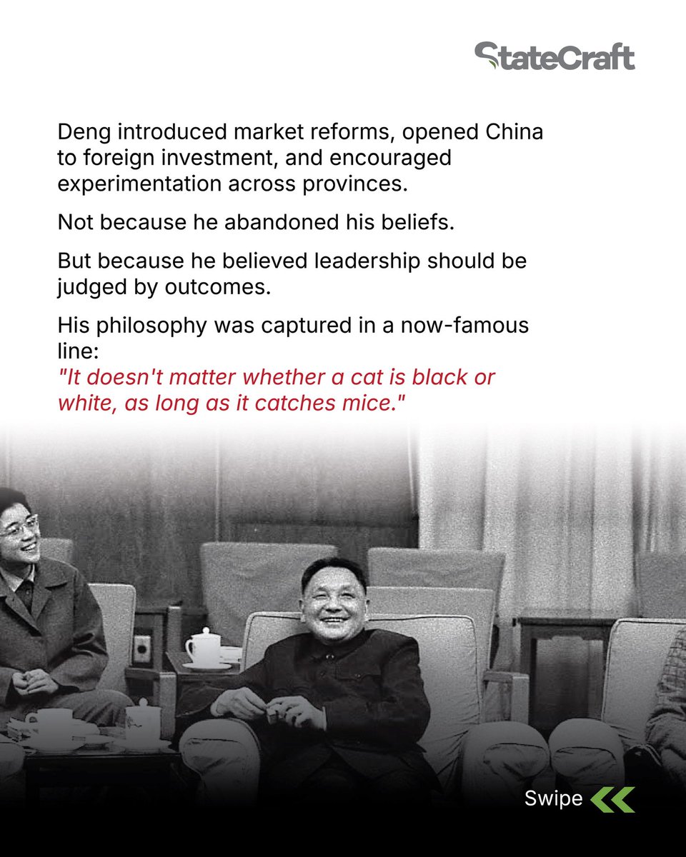 StateCraftInc's tweet photo. History rarely rewards leaders who cling to familiar solutions.

Deng Xiaoping showed that true leadership is the courage to adapt. The institutions that endure are those willing to rethink old assumptions for better outcomes. https://t.co/3IYZ7H5aUY