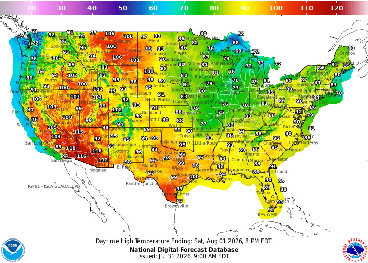 HMCNavy's tweet photo. Today's High/Low Temperature Forecast Maps
Friday, 31 July 2026 https://t.co/OhxV4tpSTf