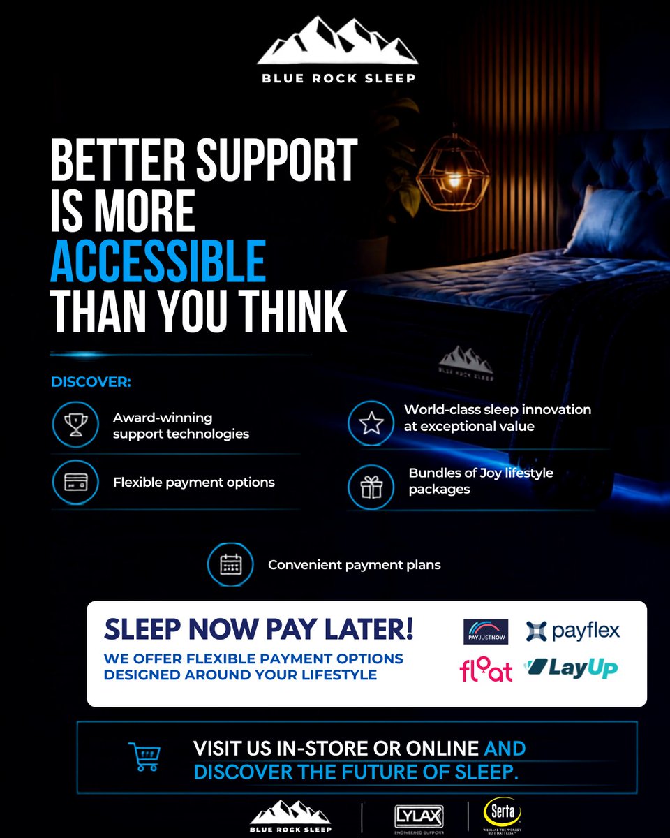 TheMercurySA's tweet photo. SPONSORED | Celebrating over 40 years of sleep innovation with Lylax, Serta and Blue Rock Sleep. 😴✨
#SleepInnovation #Lylax #Serta #BlueRockSleep #BetterSleep #SupportFirst https://t.co/g06O9UMiCD