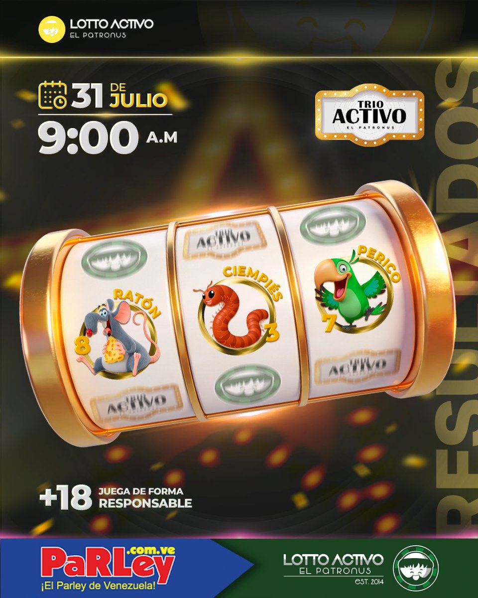lottoactivo's tweet photo. #lottoresultado del 31/07/2026
Hora: 9:05 am

Monje Millonario
Sorteo N° 585-B

Patronus
Sorteo N°2851-B

Triple
Sorteo N°3824

#venezuela #elpatronus #trioactivo

Siempre LottoActivo https://t.co/zYscdYvMys