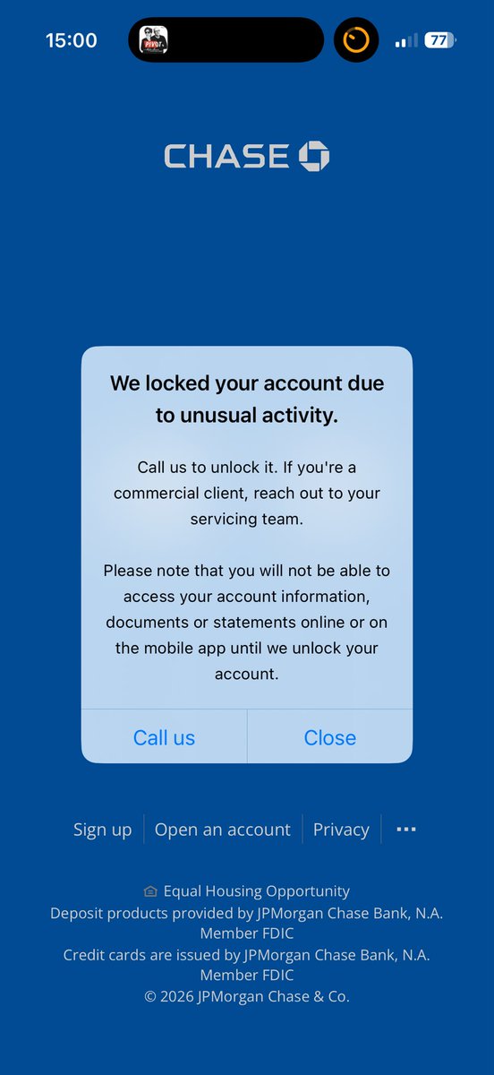 carlosgfiol's tweet photo. Banking with #ChaseBank abroad? Good luck! Cancelled my two wire transfers, cancelled my Zelle transfer, and locked my account. And no one can tell me why! I changed from #BankofAmerica after 28 years for better banking, and got the same 🤦🏻‍♂️#CFPB #Banking #Zelle https://t.co/P3HfjoTcsC