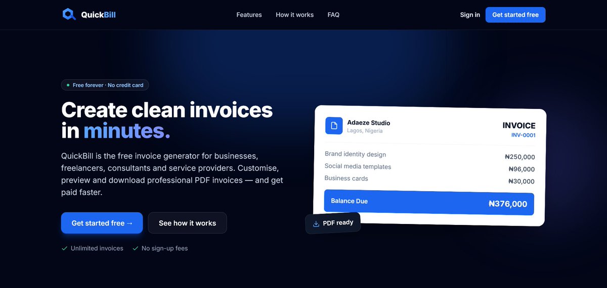 afuyemedia's tweet photo. Your business deserves more than handwritten bills and poorly formatted documents. 

QuickBill helps small businesses create clean, professional invoices without paying for expensive invoicing software. 

Visit: https://t.co/tn3ykvuN0R 

#QuickBill #SmallBusiness #Telleverybody https://t.co/ZRBkLeypPa