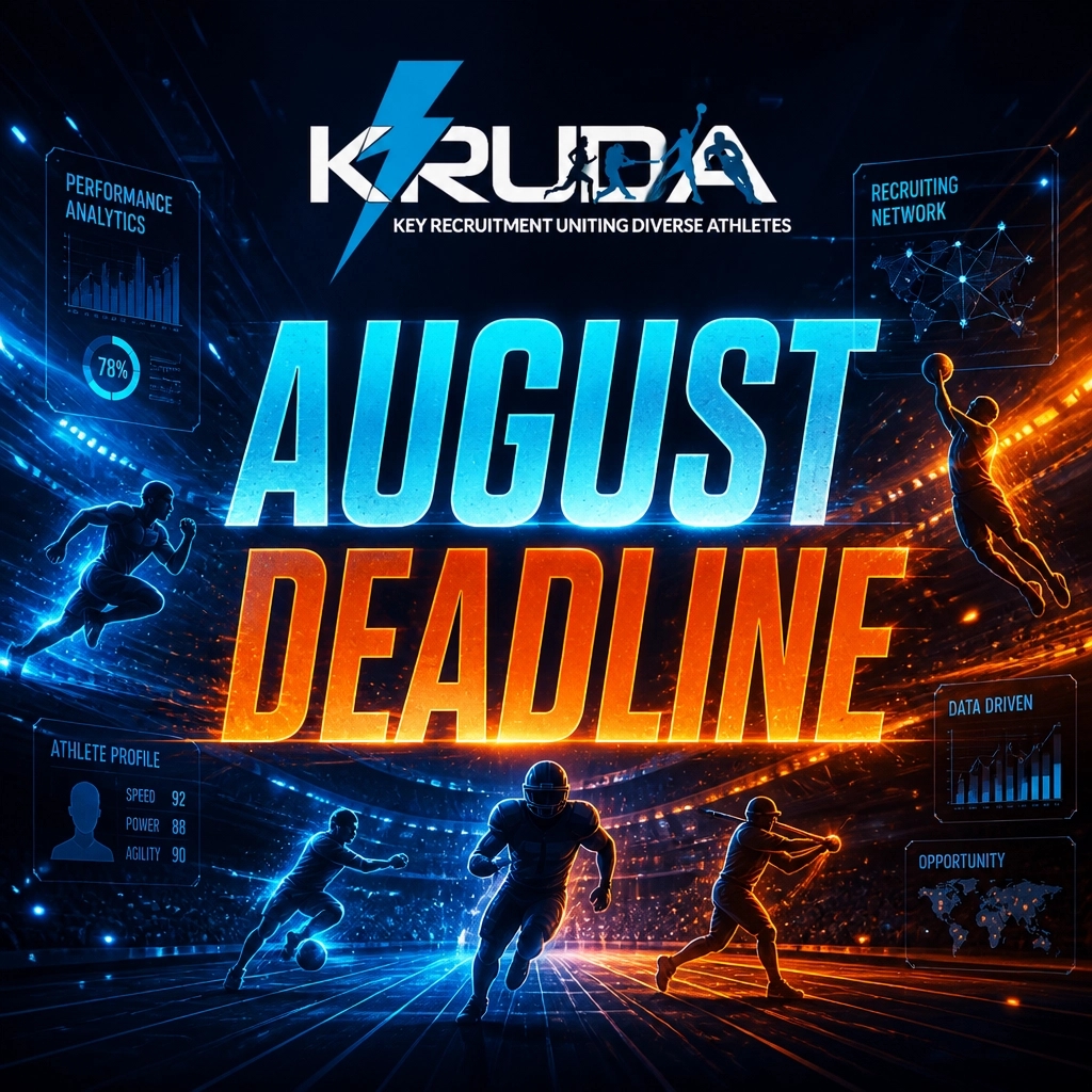 Kruda59's tweet photo. August is the cutoff! Coaches are locking fall boards NOW. No camp film = no look. Upload your clips &amp; lock priority placement with KRUDA Gold. #Recruiting https://t.co/BZDcEyesBG