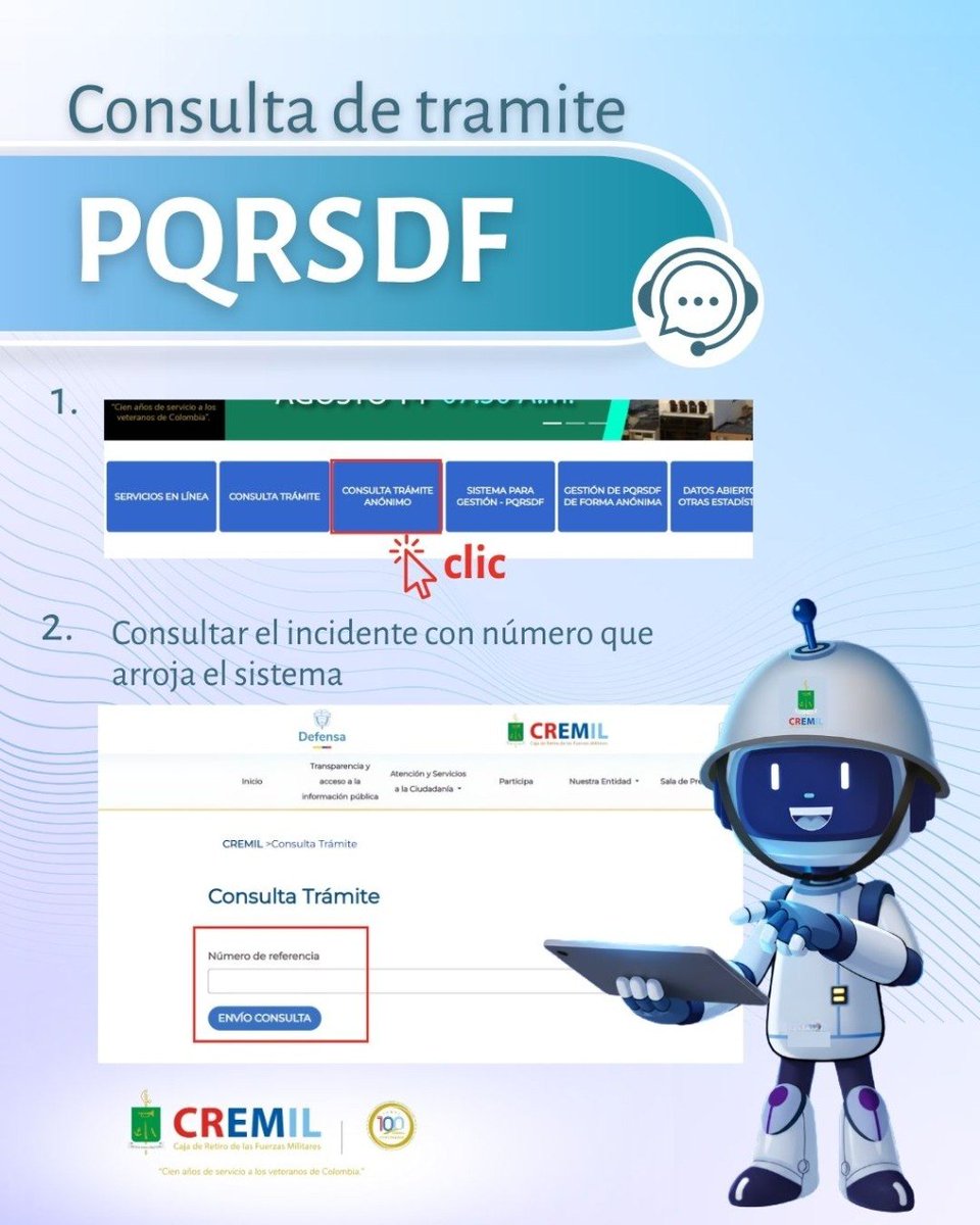 Cremil_Co's tweet photo. En CREMIL garantizamos el derecho de petición y promovemos una atención transparente, respetuosa y oportuna. Si desea presentar una solicitud reservando su identidad, esta será evaluada y tramitada conforme a la normatividad vigente.
En cumplimiento de la Ley 1755 de 2015. https://t.co/J3bPzeGODP